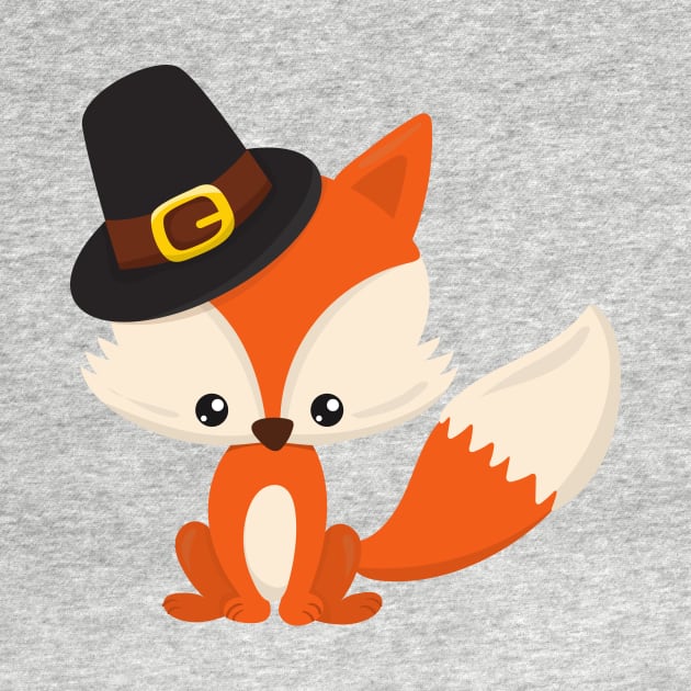 Thanksgiving, Cute Fox, Pilgrim Fox, Pilgrim Hat by Jelena Dunčević
